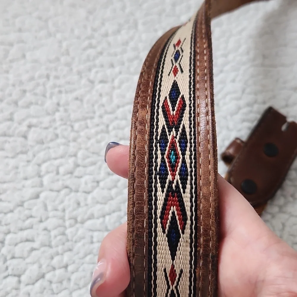 Western Vintage Geuine Tooled Leather Aztec Print Distressed Destroyed Belt